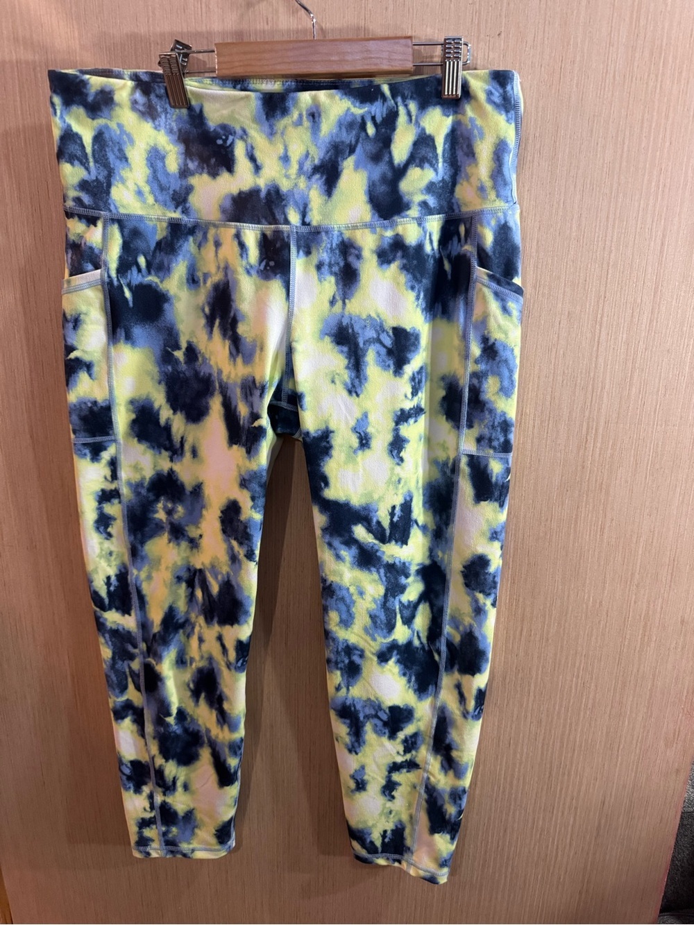 Ideology Yellow and Navy Tie-Dye Active Leggings Size XL